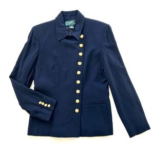 Ralph Lauren Navy Blue Wool Gold Button Military Style Blazer Jacket